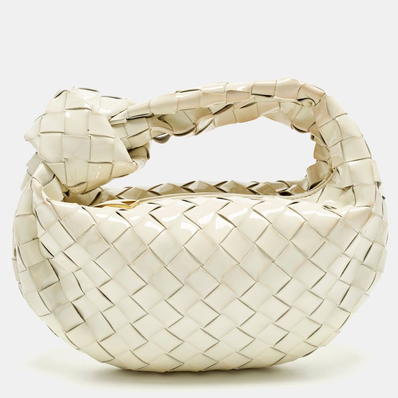 Bottega Veneta Jodie Mini Intrecciato White Patent Leather Hobo